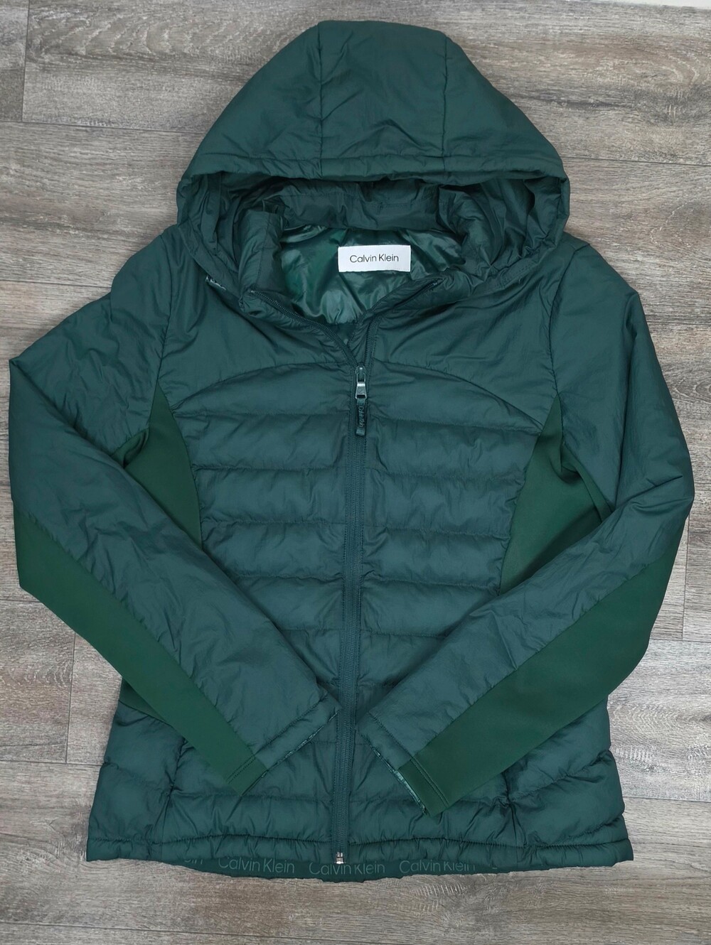 Calvin Klein Performance Mixed Media Hooded Puffer Jacket-Size Large